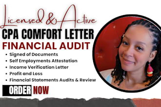 provide US CPA letter CPA comfort letter CPA mortgage letter income verification