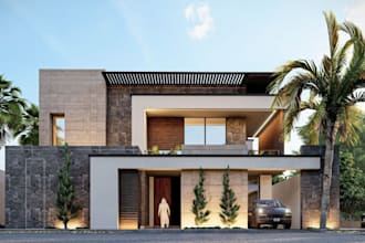 model 3d luxury villa building, outdoor render,car park, landscape, garden decor