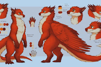 create a custom furry reference sheet for your anthro oc, fursona, or nsfw
