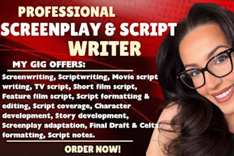 write a cinematic movie script, short film, or TV pilot