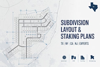 design tx ny ca nj subdivision layout, construction staking plan