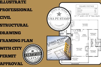 illustrate professional civil structural drawing framing plan with city approval