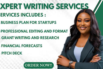 write a business plan for startup, investor pitch or grant funding