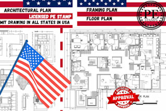 draw and licensed stamp architectural, engineering plans in fl,ca,tx,ny,nj,az,nc