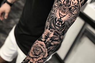 create custom realistic tattoo design, tattoo sleeve