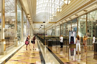 model 3d commercial building, supermarket interior,restaurant render,logo design