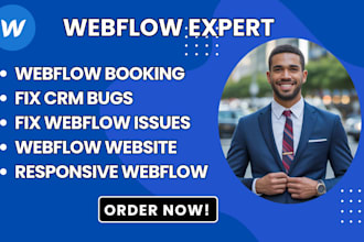 setup webflow booking system, webflow responsive layout, fix webflow cms issues