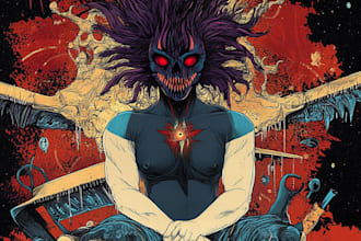 illustrate dark art psychedelic characters and creatures