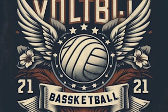 design vintage basketball volleyball logo with t shirt design
