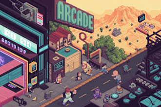 design stunning pixel illustration, animated sprites, game art in 8 bit style