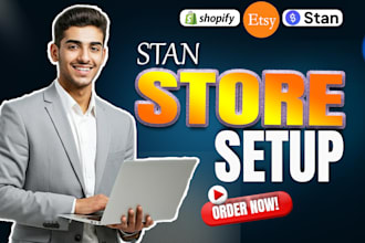 setup 7 figure shopify digital products store, stan store design, etsy digital
