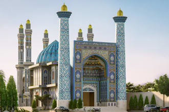sketchup 3d mosque interior and exterior design, ablution area, imam space, cgi