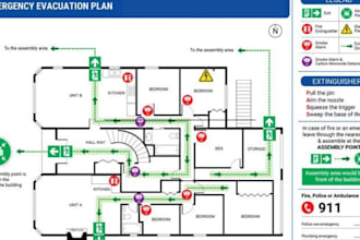 design life safety plan, emergency evacuation plan, fire safety plan, floor plan