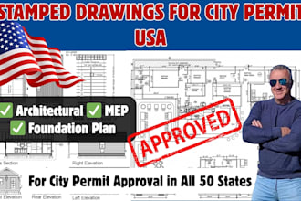 stamp architectural mep drawing foundation plan for city permit in USA