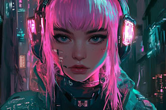 do a cyberpunk anime art
