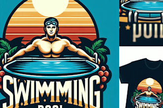 design high quality swimming pool logo with  t shirt design