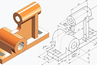 do 2d cad drawings, technical sketch and create 3d mechanical part in solidworks
