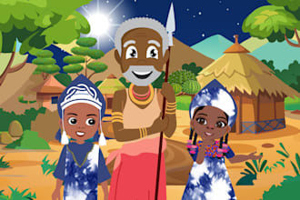 illustrate a beautiful children storybook with custom characters