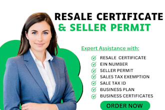 get resale certificate, seller permit, ein,  sales tax exemption, business plan