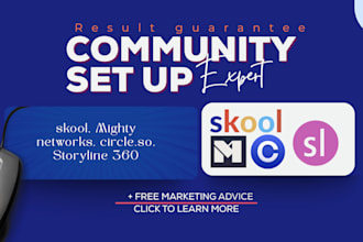 set up skool community, mighty network, storyline 360, kajabi for online course