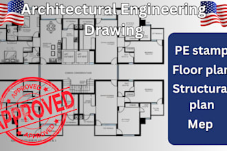 draft 2d floor plan, elevation, and architectural details with pe stamp