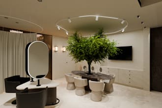 design 3d realistic show room, stage lighting, 3d beauty saloon and spa render