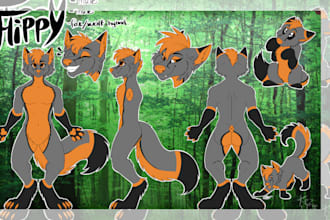 draw furry character reference sheet, anthro sfw nsfw oc fursona art for fursuit