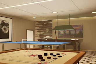 design indoor games room, recreation room, home entertainment, residential space