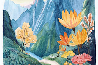 paint a watercolor and gouache landscape illustration
