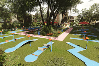 model 3d mini golf park,golf holes,gaming arena,golf course,golf club,cgi render