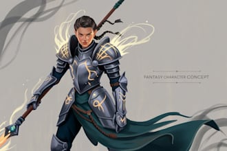 create a fantasy character concept with armor, weapons