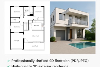 design a modern floorplan with 3d rendering and pool