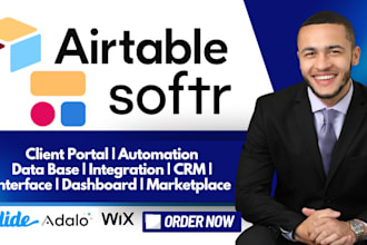 set up airtable softr, wix website, client portal, glide adalo airtable database