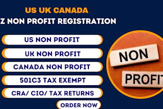 us uk canada corporation non profit apply for charity with 501c3, cra, cio