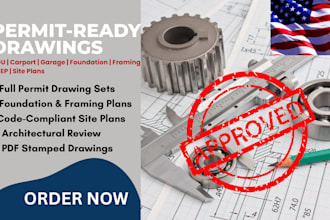 draw permit ready adu, garage, carport, foundation, framing, mep plans