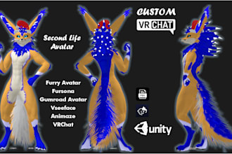 do custom vrchat avatar vrc furry fursona 3d model vr vtuber second life animaze