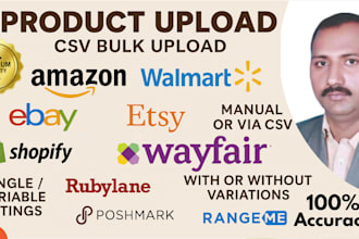 list or upload products on amazon  ebay  wayfair etsy  walmart  shopify and more