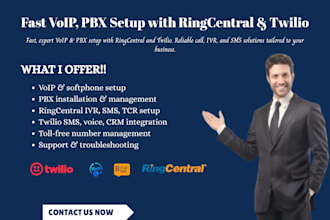 setup voip, softphones, pbx with ringcentral, twilio IVR, sip trunks, bulk SMS