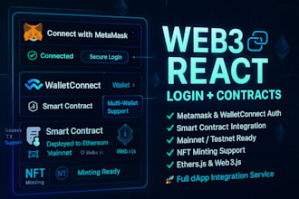 integrate web3 metamask login, smart contract, and wallet connect in react dapp