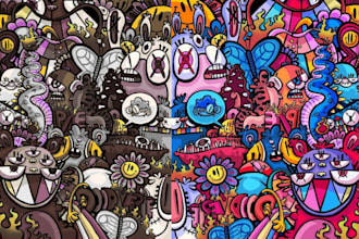 create doodle vector line art pop art illustration graffiti hand drawn design