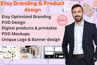 design etsy digital product, pod mockup, store branding, logo and banner design