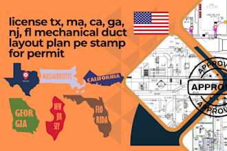 license tx, ma, ca, ga, nj, fl mechanical duct layout plan pe stamp for permit
