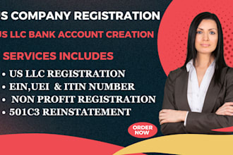do US llc company registration, ein, uei, bank account 501c3 nonprofit startups