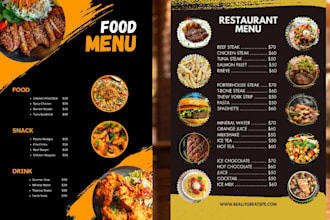 do amazing editable food menu, restaurant food menu design, menu design in 6hrs