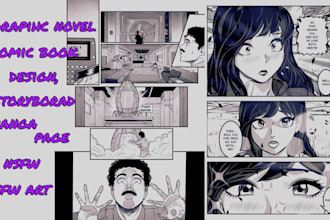 illustrate graphic novel comic book design, storyboard manga page, nsfw, sfw art