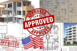 stamp architectural drawings floor plans and mep for city permit approval in US