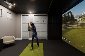 render golf showroom,golf house,revit,mini putting green,golf simulator,8krender