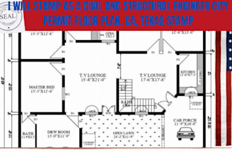 stamp as a civil and structural engineer city permit floor plan, ca, texa stamp