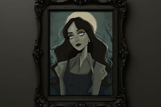 create a spooky cartoon portrait like tim burton characters