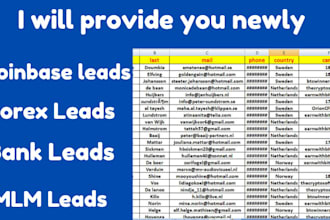 provide newly coinbase leads, recovery leads,  forex leads, database